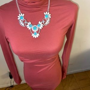 Sexy Plush Color Bodycon Spandex Mock Neck Dress w/ Back Out Size Small Fits Med